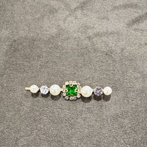 Green Gem & Pearl Hair Barrette - Women's Hair Accessory